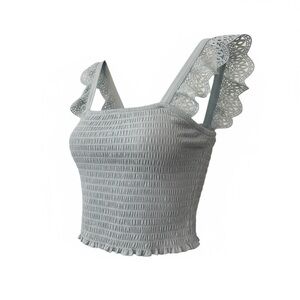 Women's Express Eylet Smocked‎ Crop Top  Size M Powder Blue Coquette Dainty